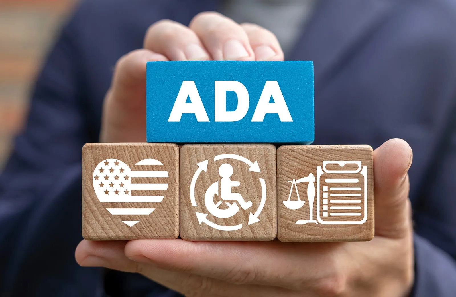 Rear view woman using a wheelchair climbs up a ramp | HOA ADA compliance
