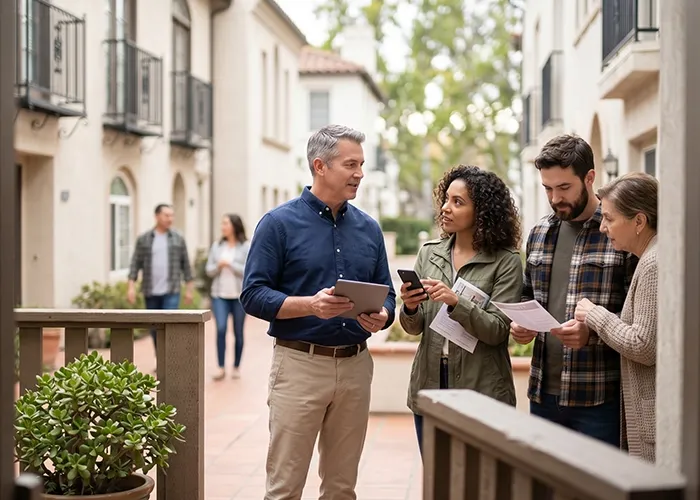 Property manager sending emergency text alerts from a laptop | hoa disaster team